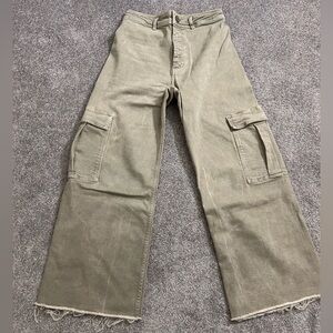 Zara Olive Green Wide Leg Cargo Jeans